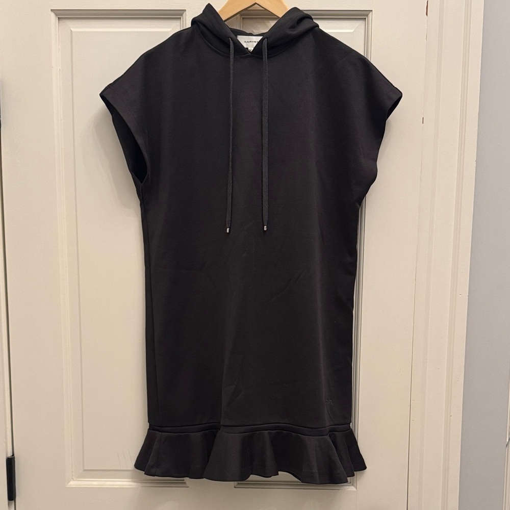 Carven Black Sleeveless Hoodie Dress with Ruffle Hem S /New Condition